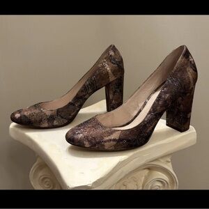 Louise et Cie Jianna Pumps 9M Green Brown Floral Metallic Block Heel